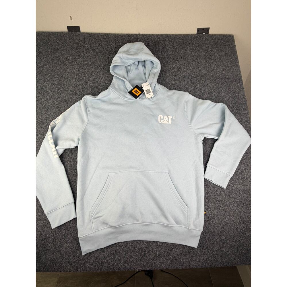 NWT Caterpillar CAT Men's Light Blue Skyway Logo Pullover Hoodie Sweatshirt XL - Picture 2 of 8